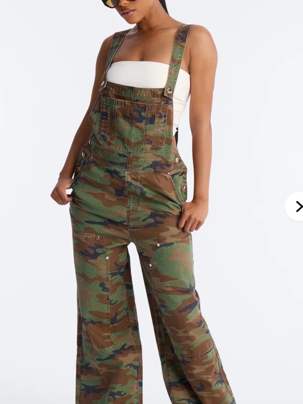 Fashion Nova Women's Camo Wide-Leg Overalls - Green/Brown